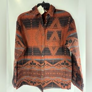 Mountain and Isles Western Pattern Woven  Jacquard Brushed Cotton Shirt Jacket